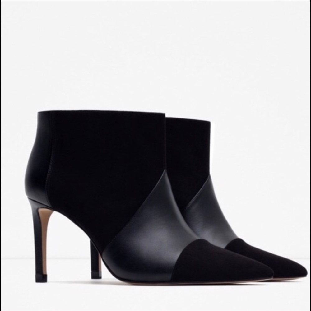 Zara Black Suede and Leather Ankle Boots